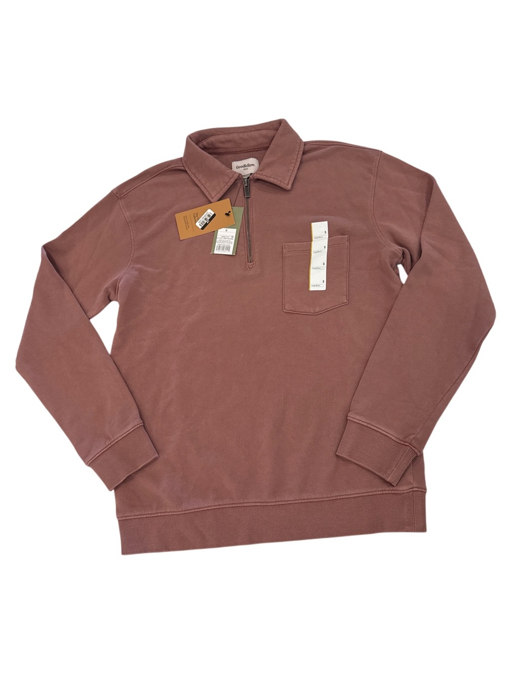 NWT! Men's Goodfellow & co Comfort Wash Half-Zip Pocket Sweatshirt - Dusty muave